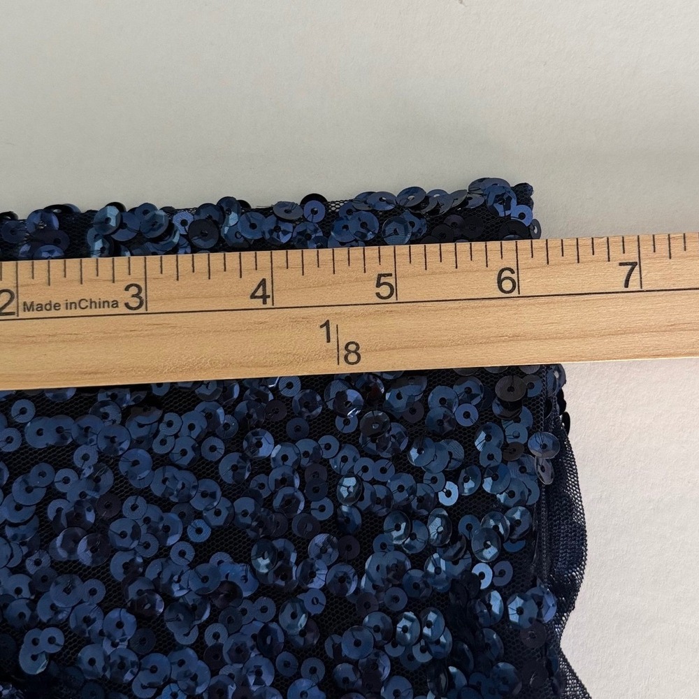 White House Black Market Glam Navy Blue Sequin Short Sleeve Blouse Top Medium - Picture 9 of 9